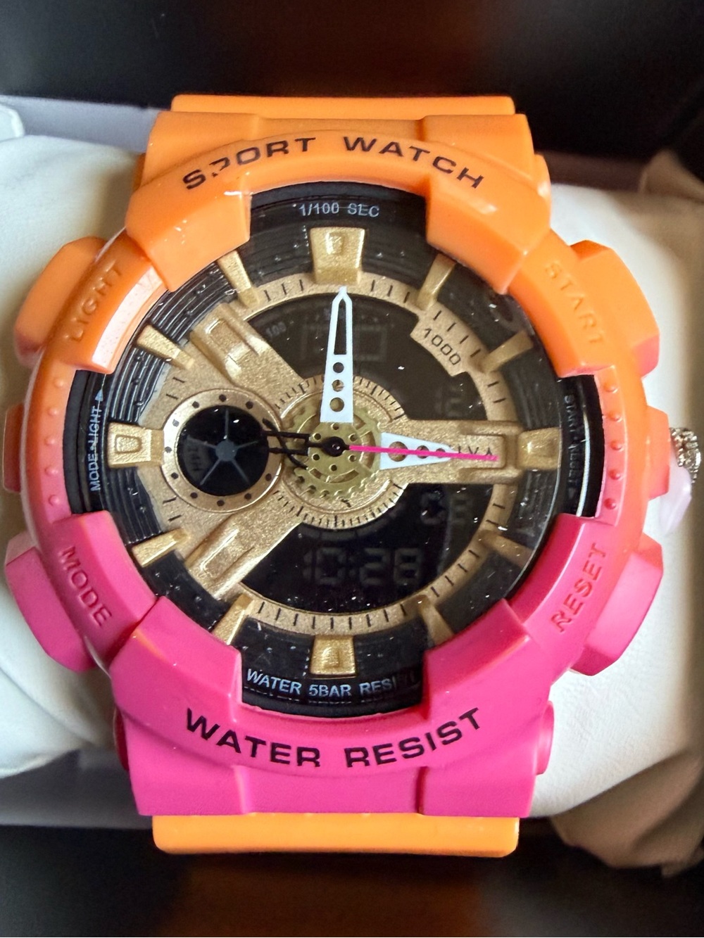 Activa NIB Unisex Bold Two-Tone Sport Watch in Orange and Pink